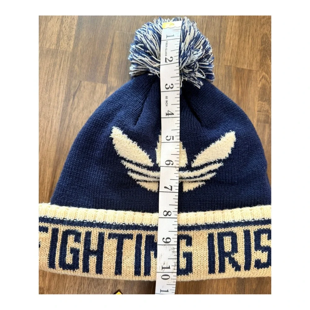 Adidas Originals Notre Dame Fighting Irish Beanie Hat Navy Blue Pom Knit Cap